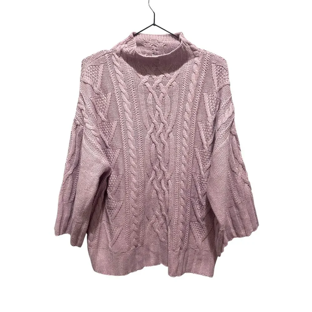 New York & Company Turtleneck Cable knit 3/4 Sleeve Sweater Lavender sz M